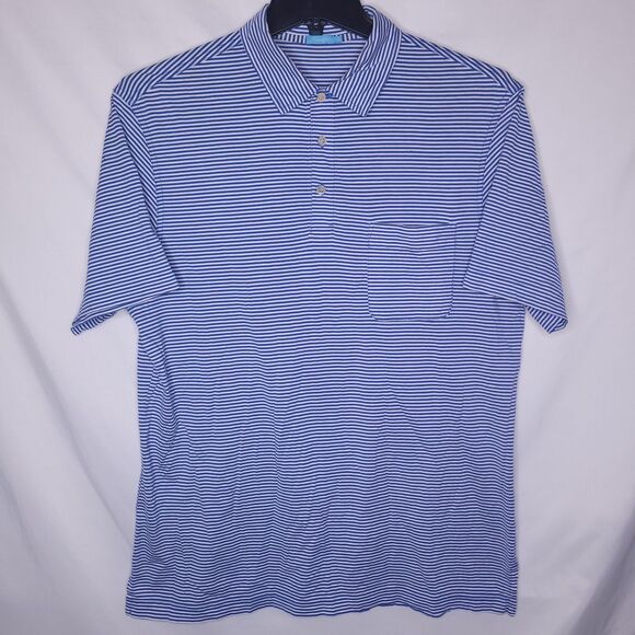 J Mclaughlin Polo Shirt Mens Large Striped Blue, White Pima Cotton Golf - Picture 2 of 11